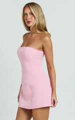 Catharine Mini Dress Strapless A Line Dress in Pink