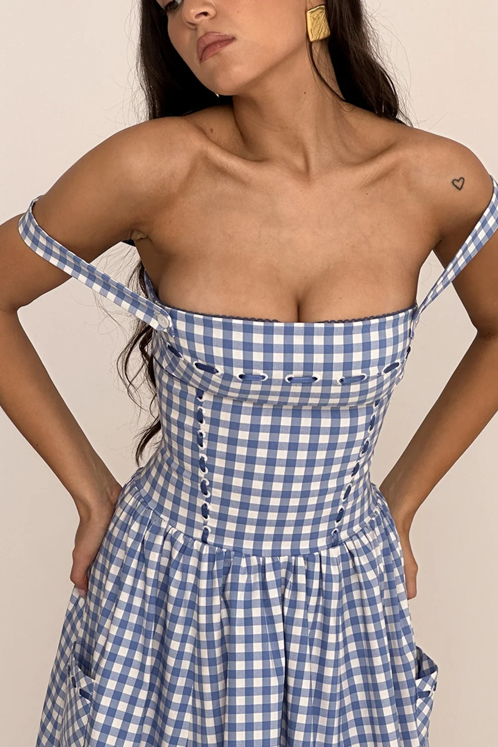 regatta blue gingham midi sundress