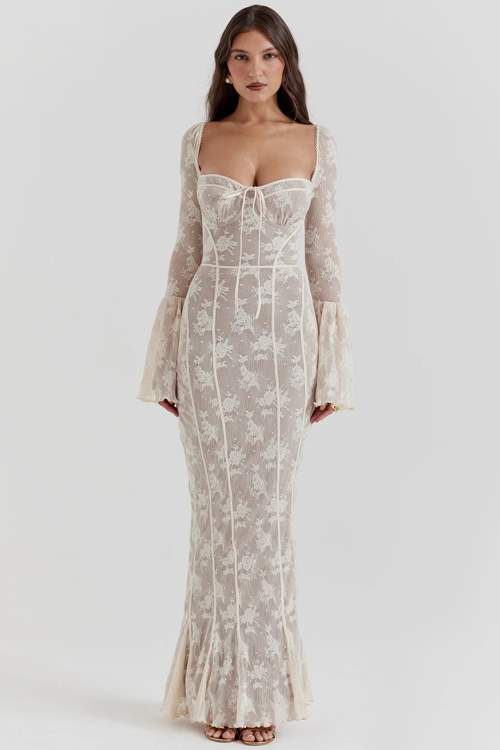 vintage cream lace maxi dress