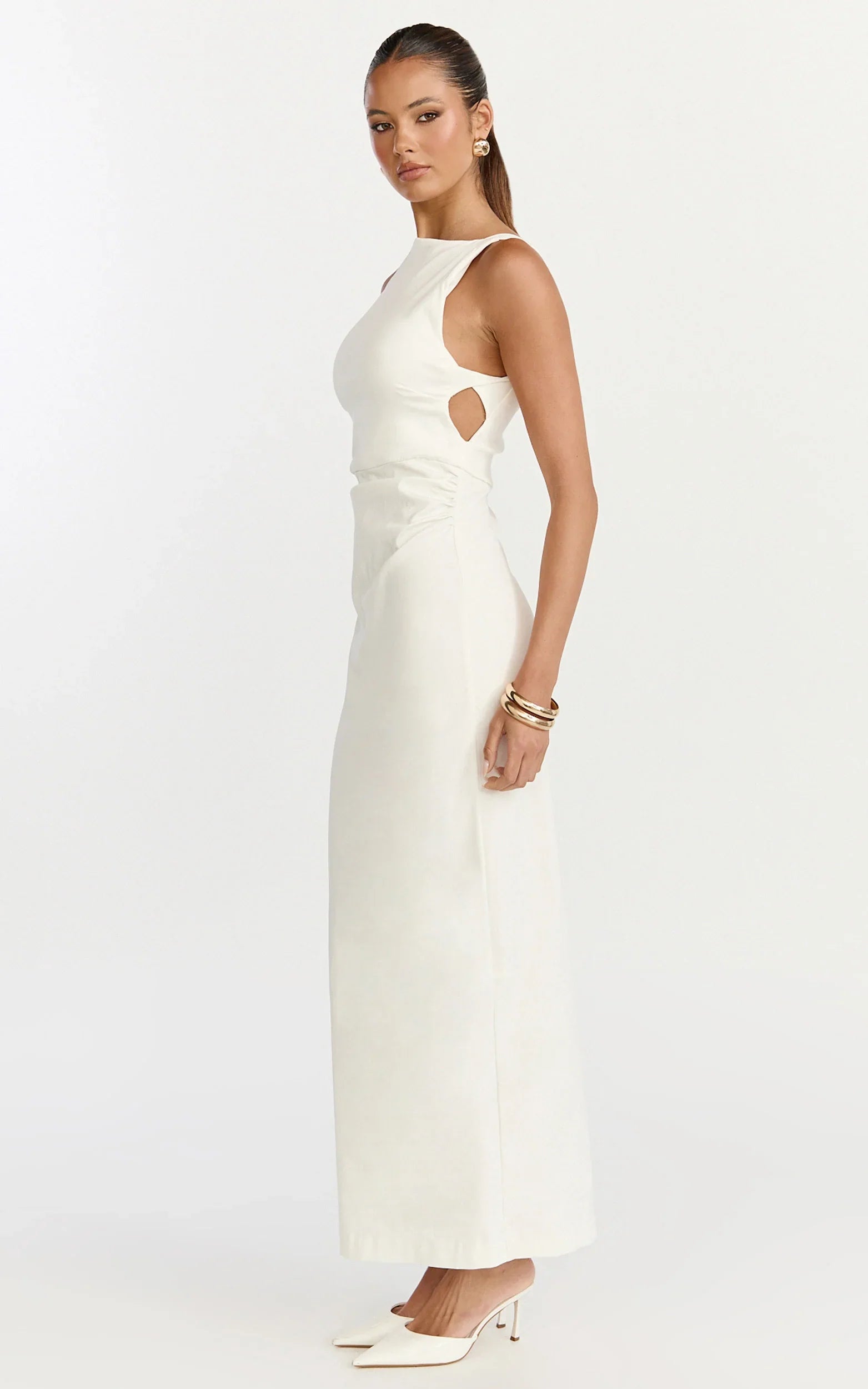 Liora Midi Dress Boat Neck Side Twist Strap Midi Dress in Ivory