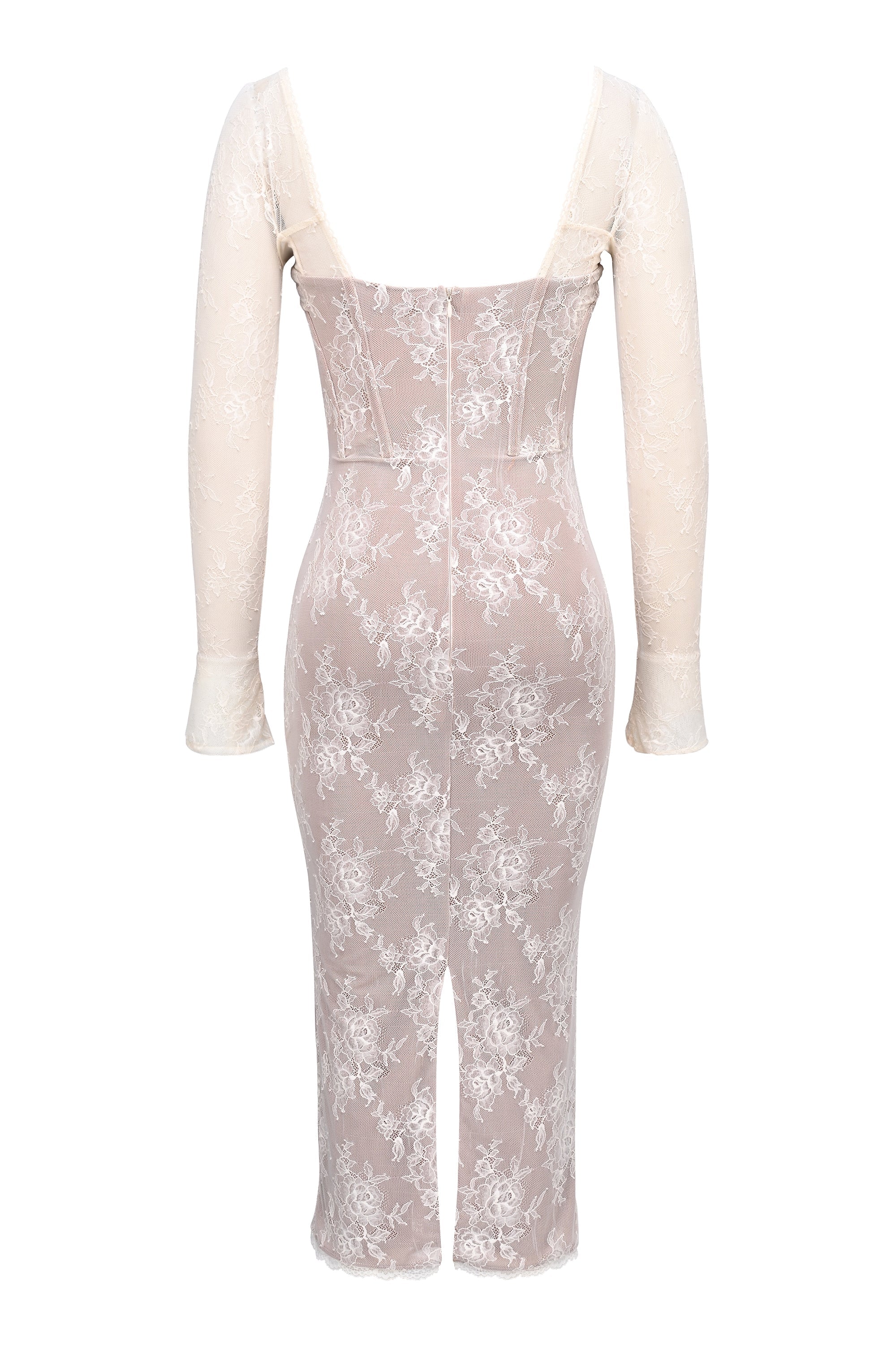 ivory lace long sleeve midi dress