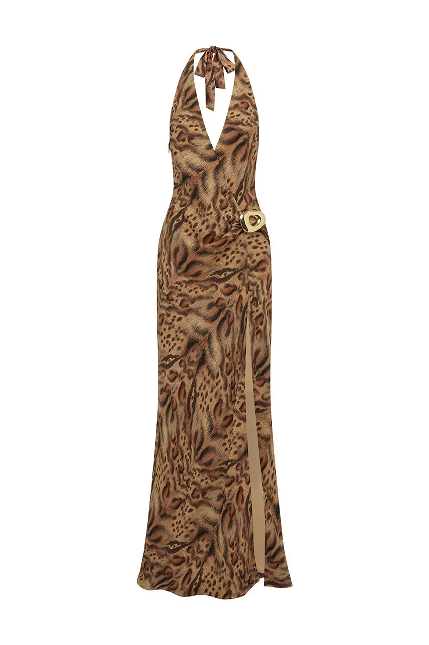 MABELLA HALTER MAXI DRESS MENDEZ BROWN