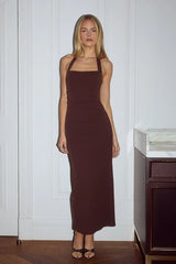 FRANCA HALTER MIDI DRESS BITTER CHOCOLATE