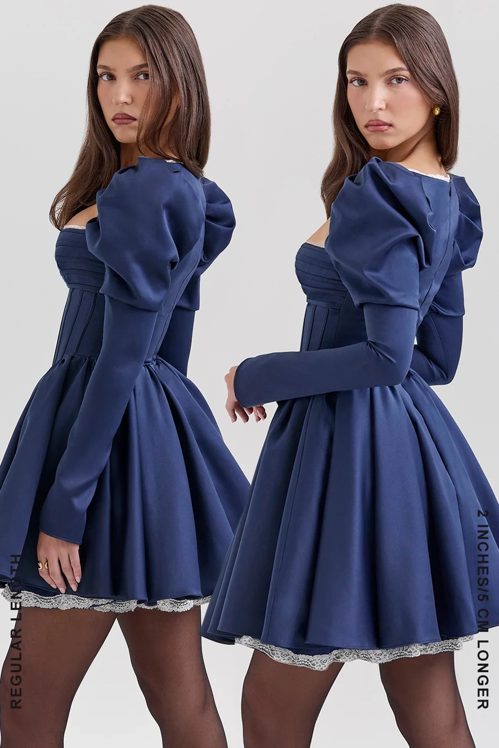 midnight satin puff sleeve mini dress sale