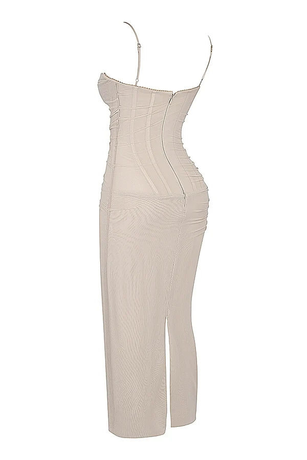 sand stretch mesh maxi dress