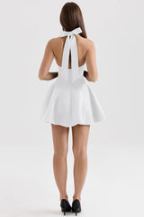 white halter neck bow mini dress