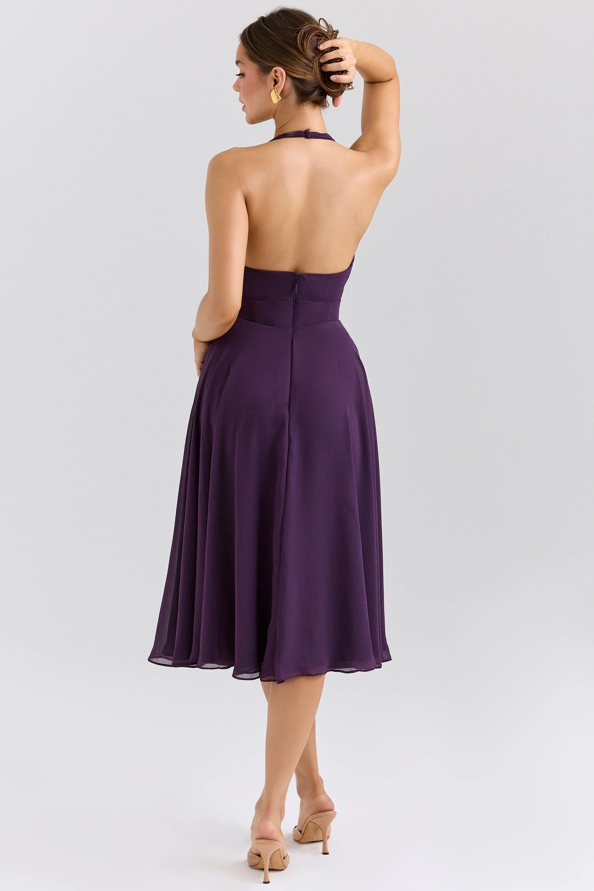 grape georgette halter sundress