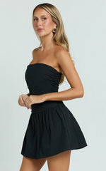 Donatella Mini Dress Strapless Drop Waist Dress in Black