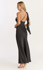 Calix Midi Dress One Shoulder Slip Dress in Black