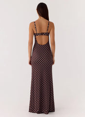 Vamonos Maxi Dress Chocolate Blue Dot