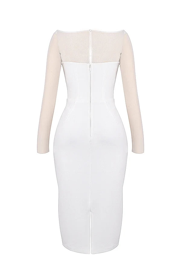 white plunge midi dress