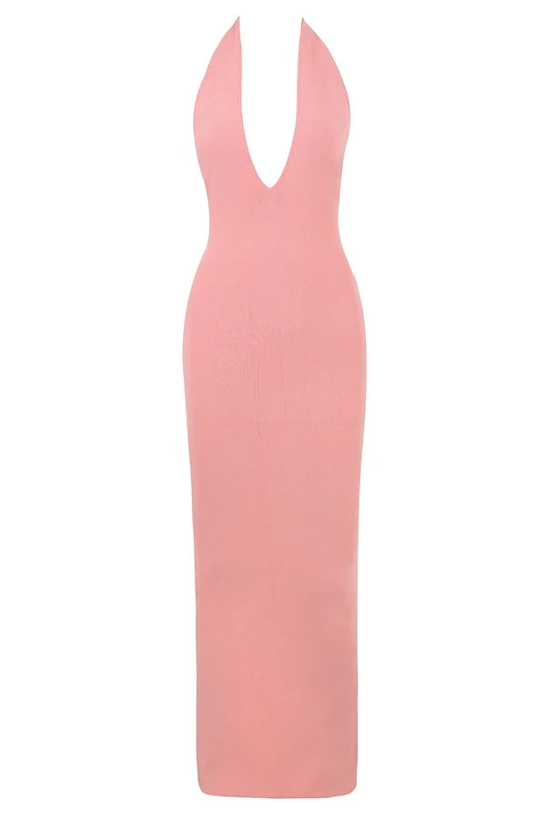 apricot plunge maxi dress