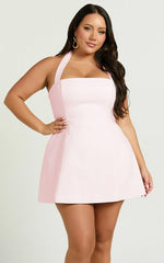 Dante Mini Dress Halter Neck Tie Tulip Skirt Dress in Pink