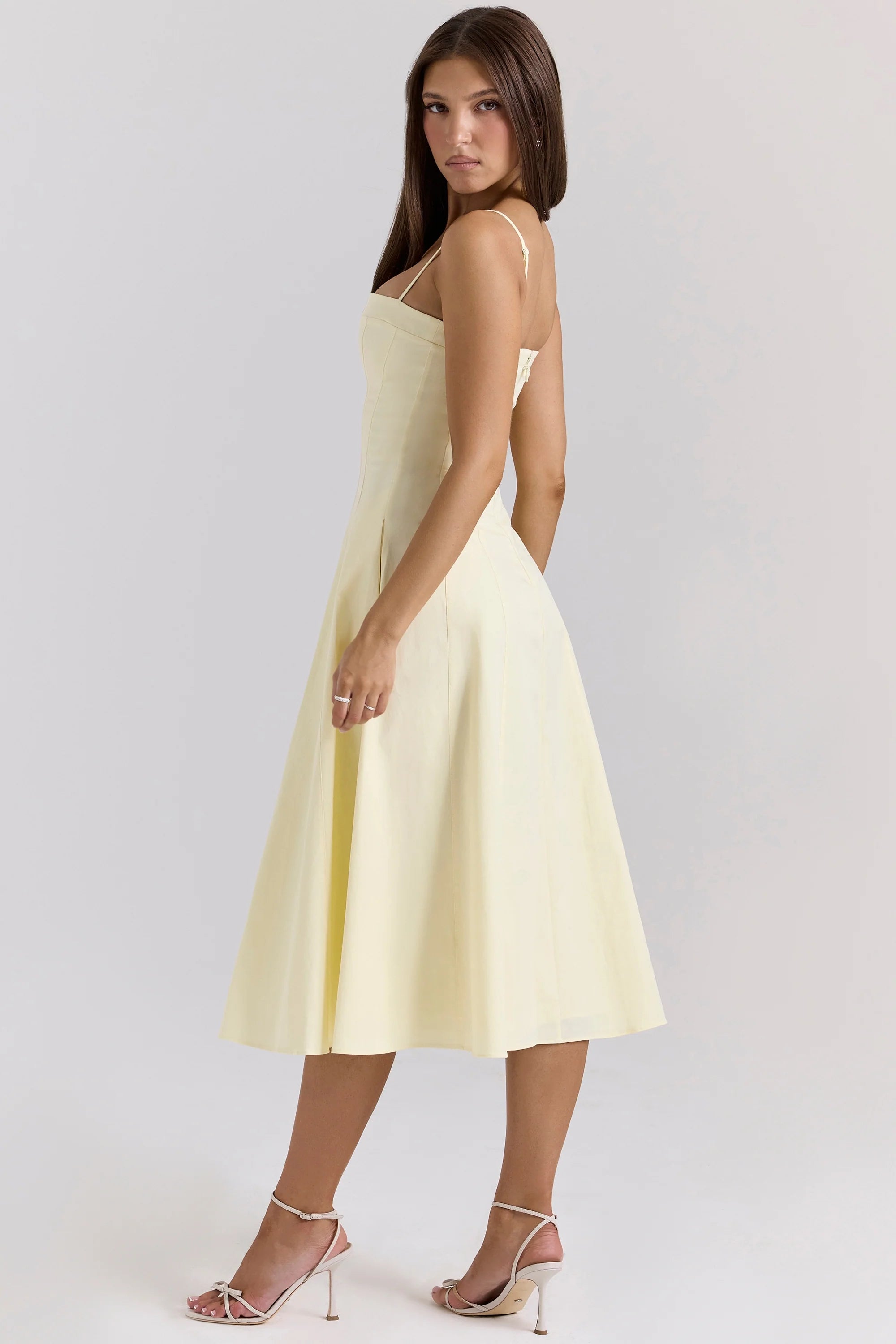 lemon stretch cotton a line midi sundress