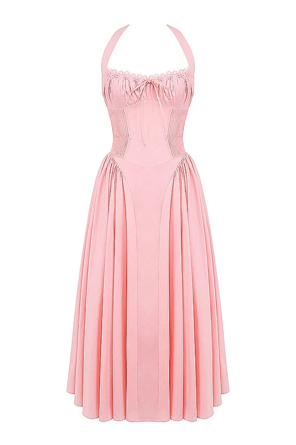 rose pink cotton halter midi sundress