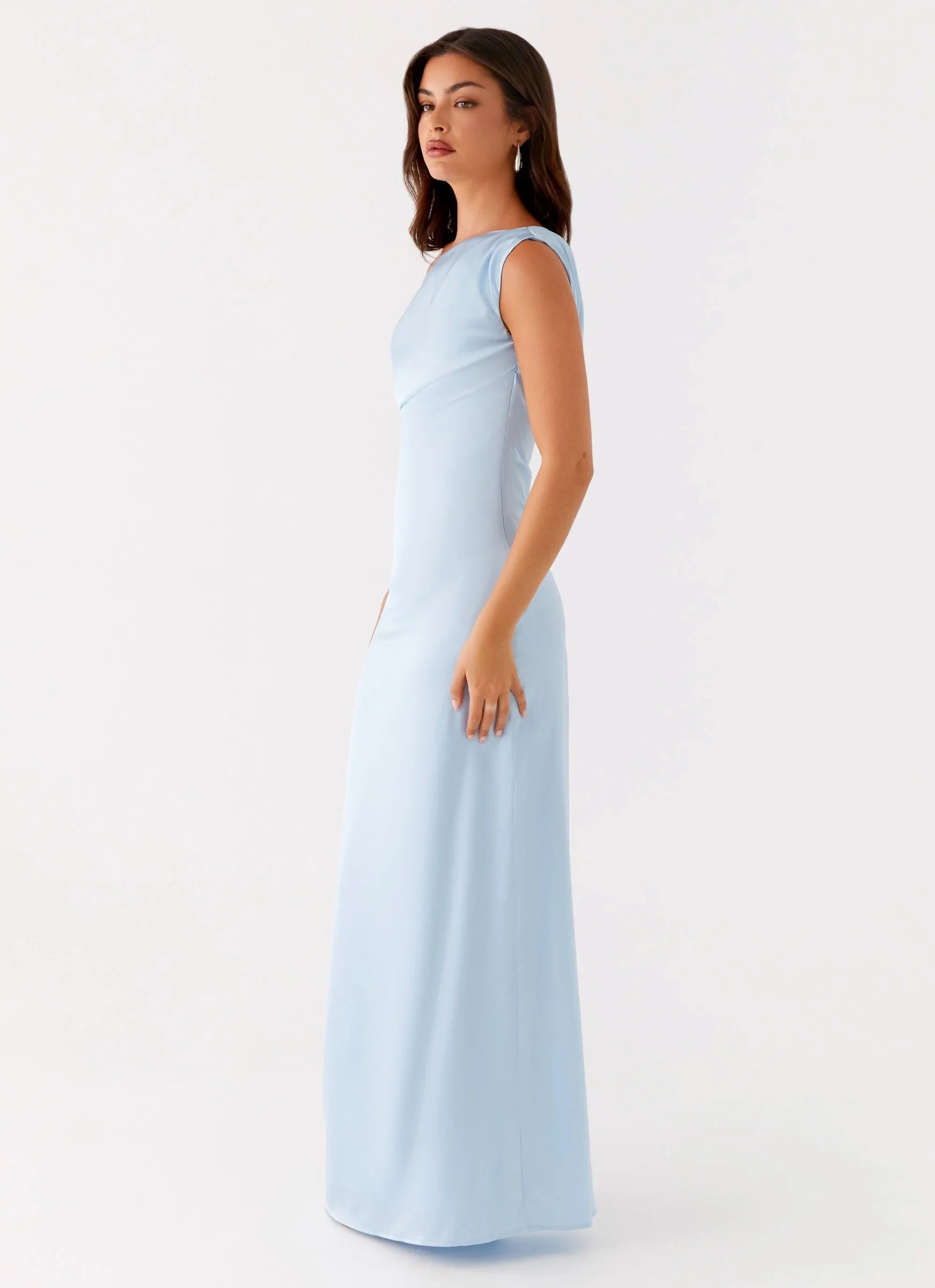 Heart Of Glass Satin Maxi Dress Blue