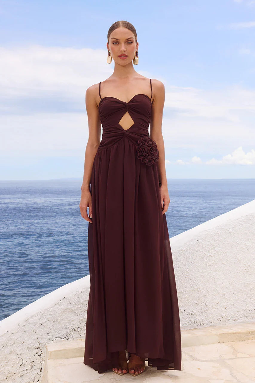 DANIKA SIDE SLIT MAXI DRESS CHOCOLATE