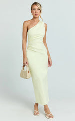 Karlie Midi Dress One Shoulder Fitted Dress in Lemon