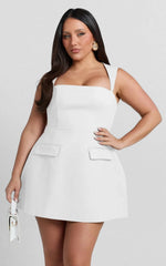 Garrett Mini Dress Square Neck Fit And Flare Dress in White