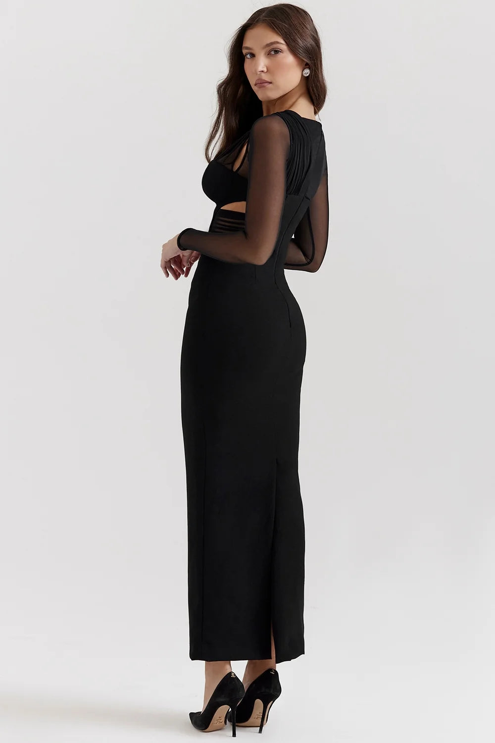 black plunge maxi dress