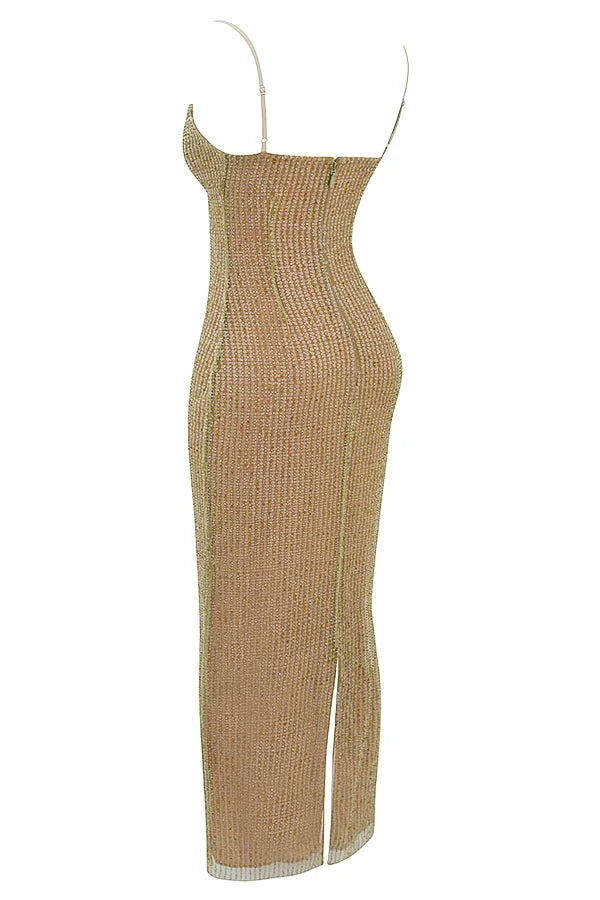 cafe au lait beaded maxi dress limited edition