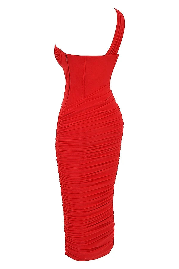 scarlet asymmetric cutout midi dress