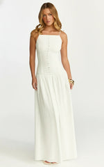 Cortez Maxi Dress Square Neck Button Down Dropped Waist Dress in White
