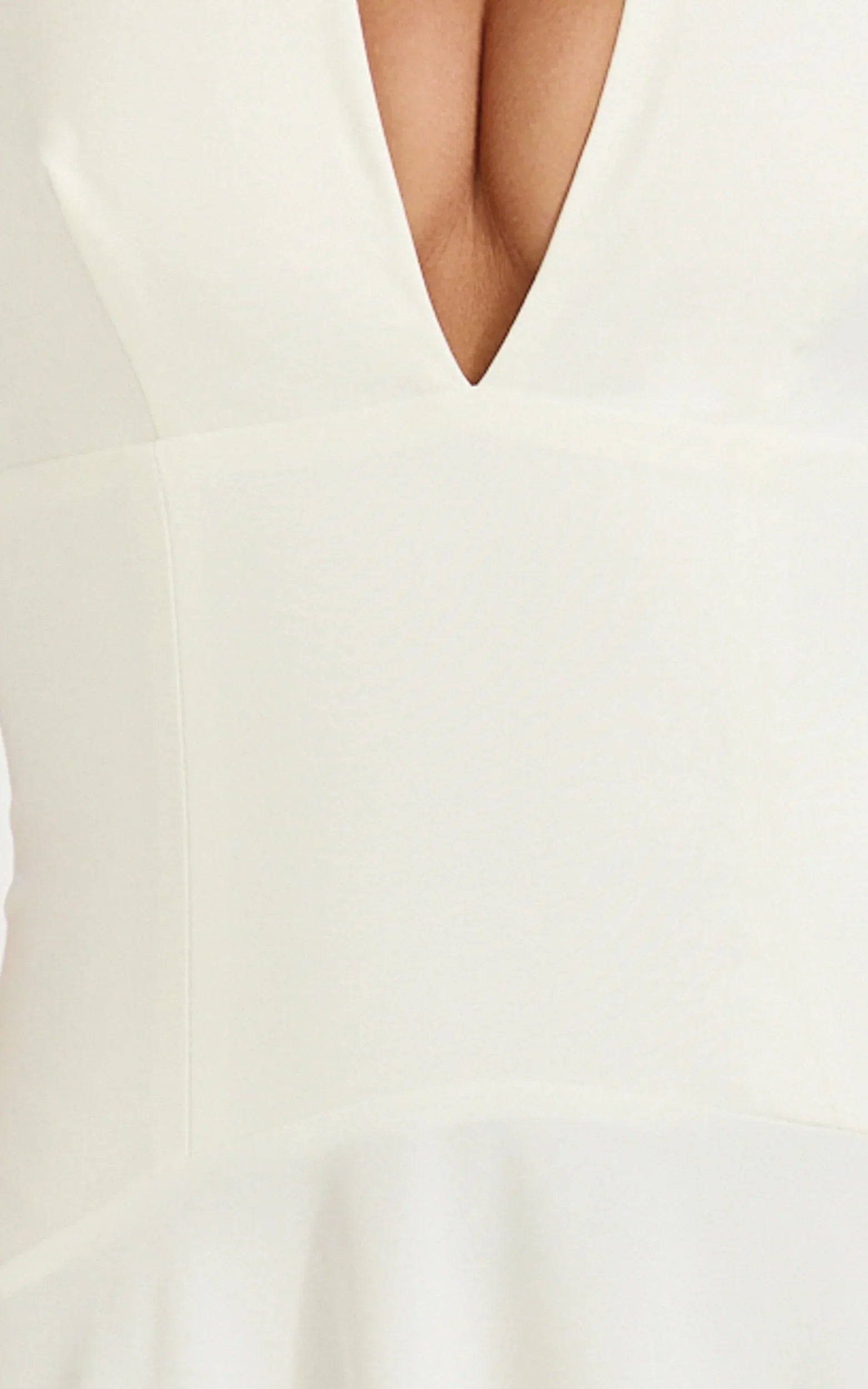 Poppy Maxi Dress Contrast Skirt Deep Plunge Halter Dress in Off White
