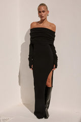 BARLY OFF SHOULDER KNIT MAXI DRESS BLACK