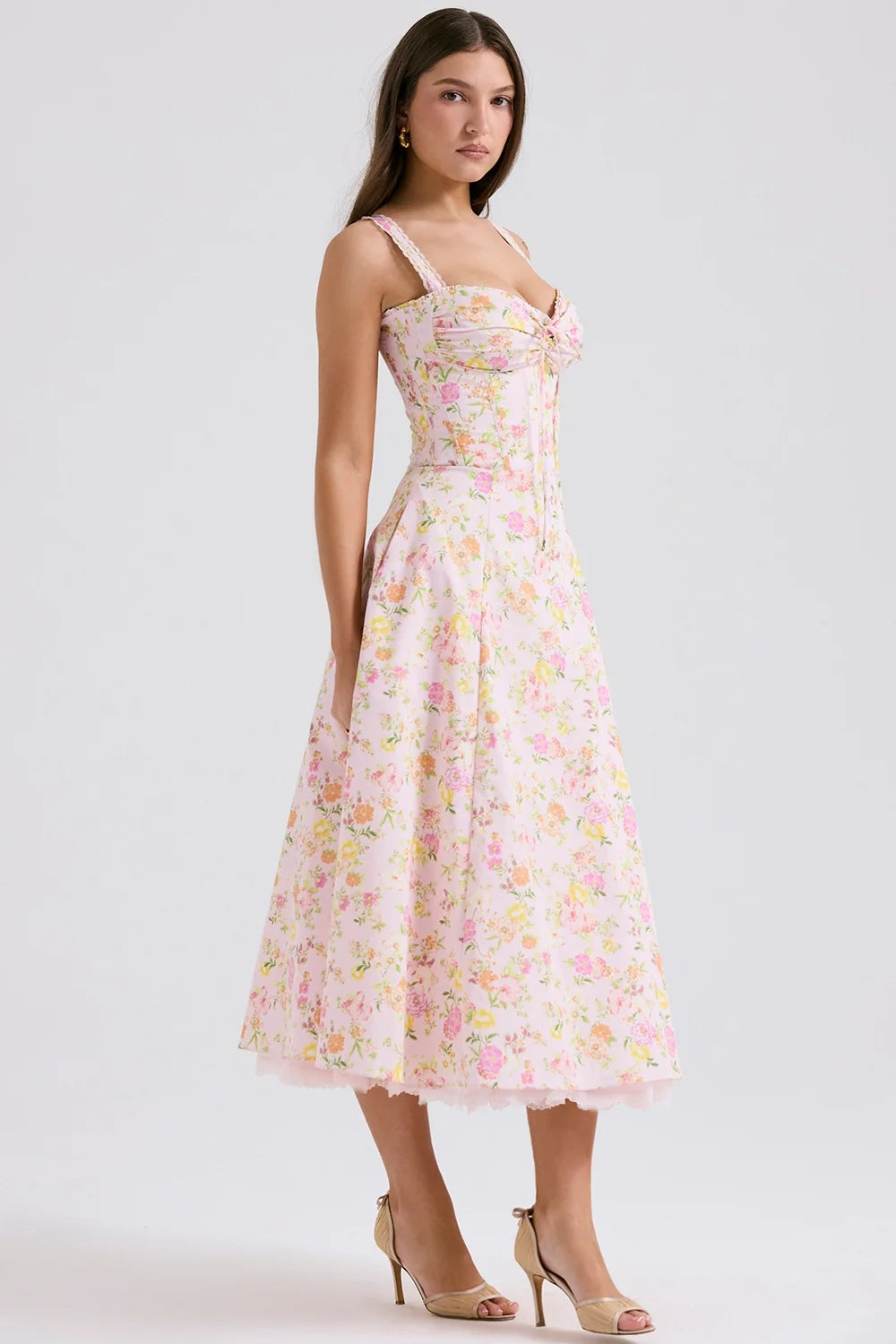 pink meadow print cotton bustier sundress