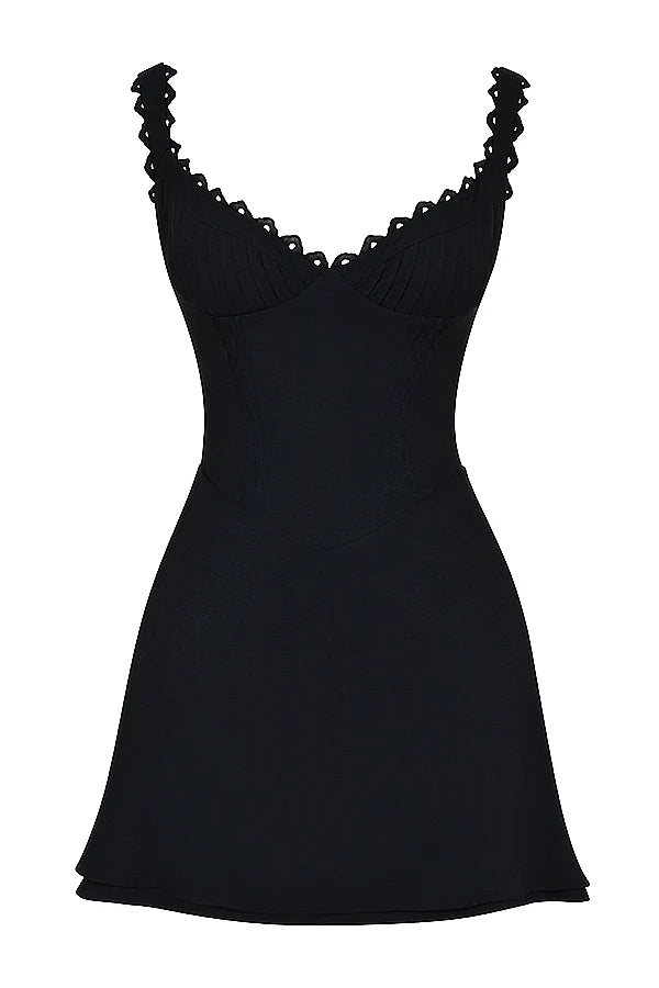 black pin tuck mini dress