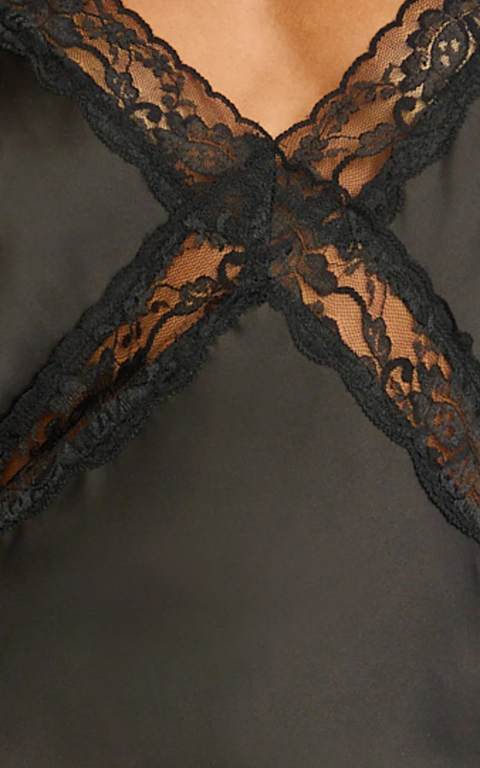 Christy Midi Dress V Neck Lace Detail Slip Dress in Black