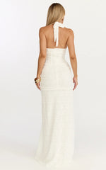 Lacey Maxi Dress Lace Corset Style Bodice Halter Dress in White