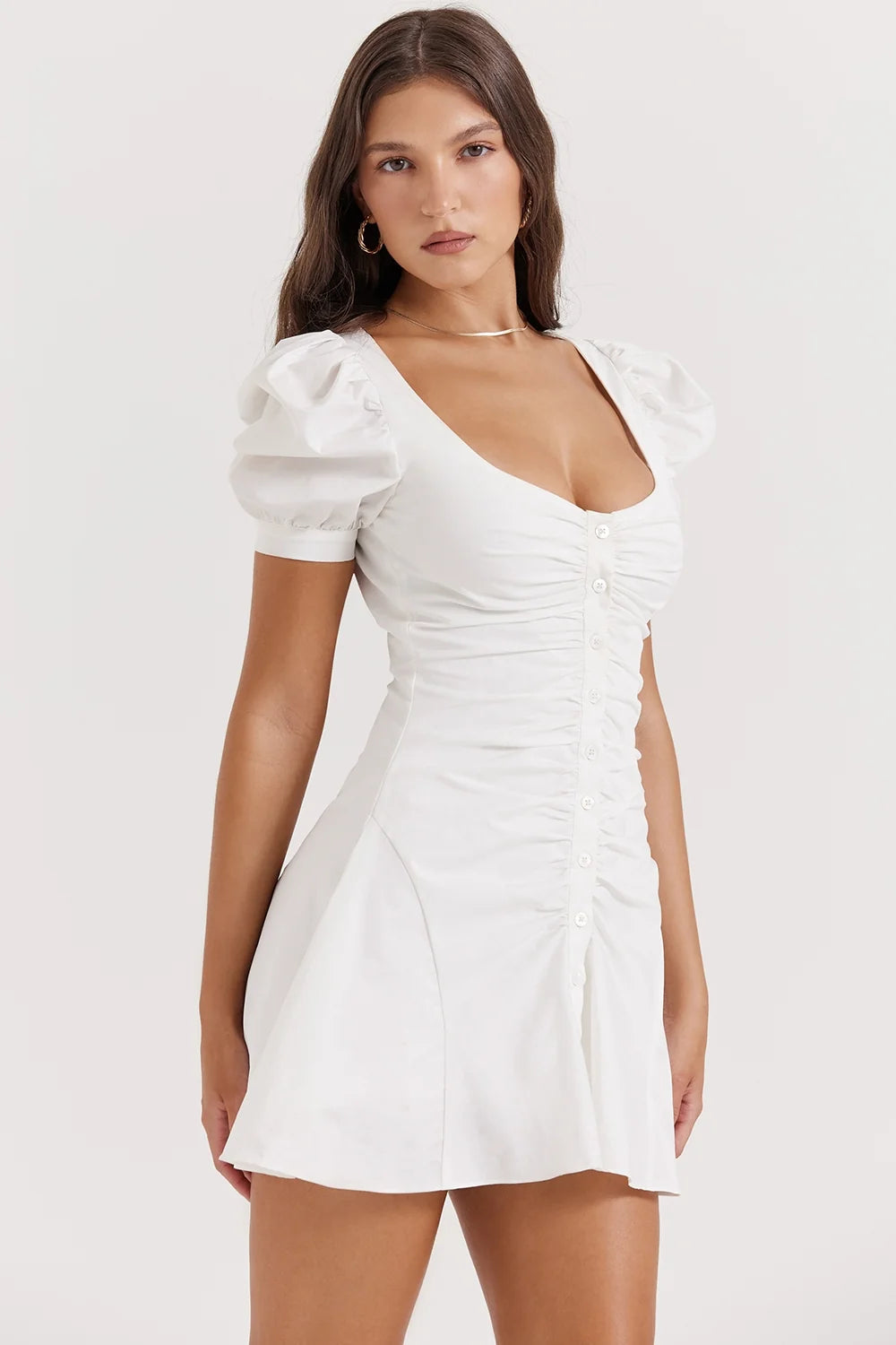 white puff sleeve mini dress
