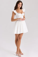 white cotton embroidered mini dress