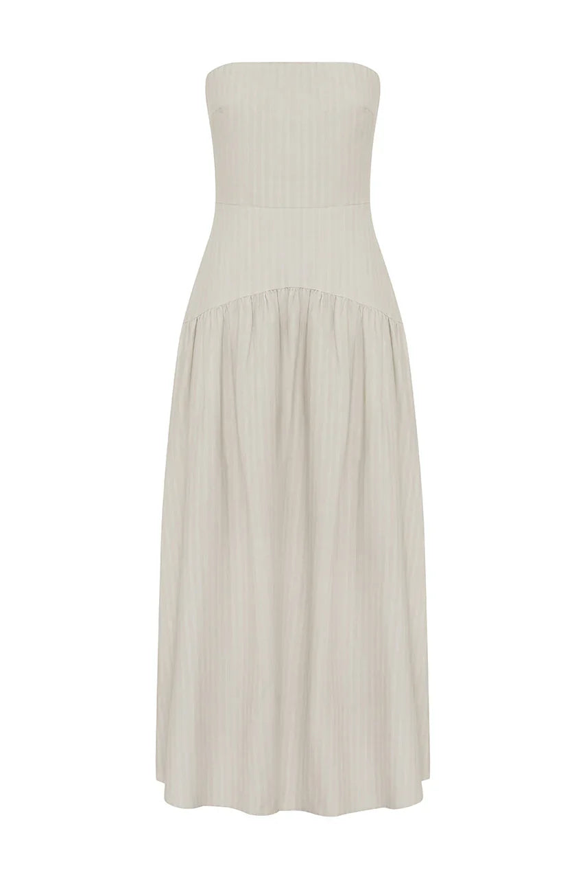 HEATHER MIDI DRESS STONE PINSTRIPE