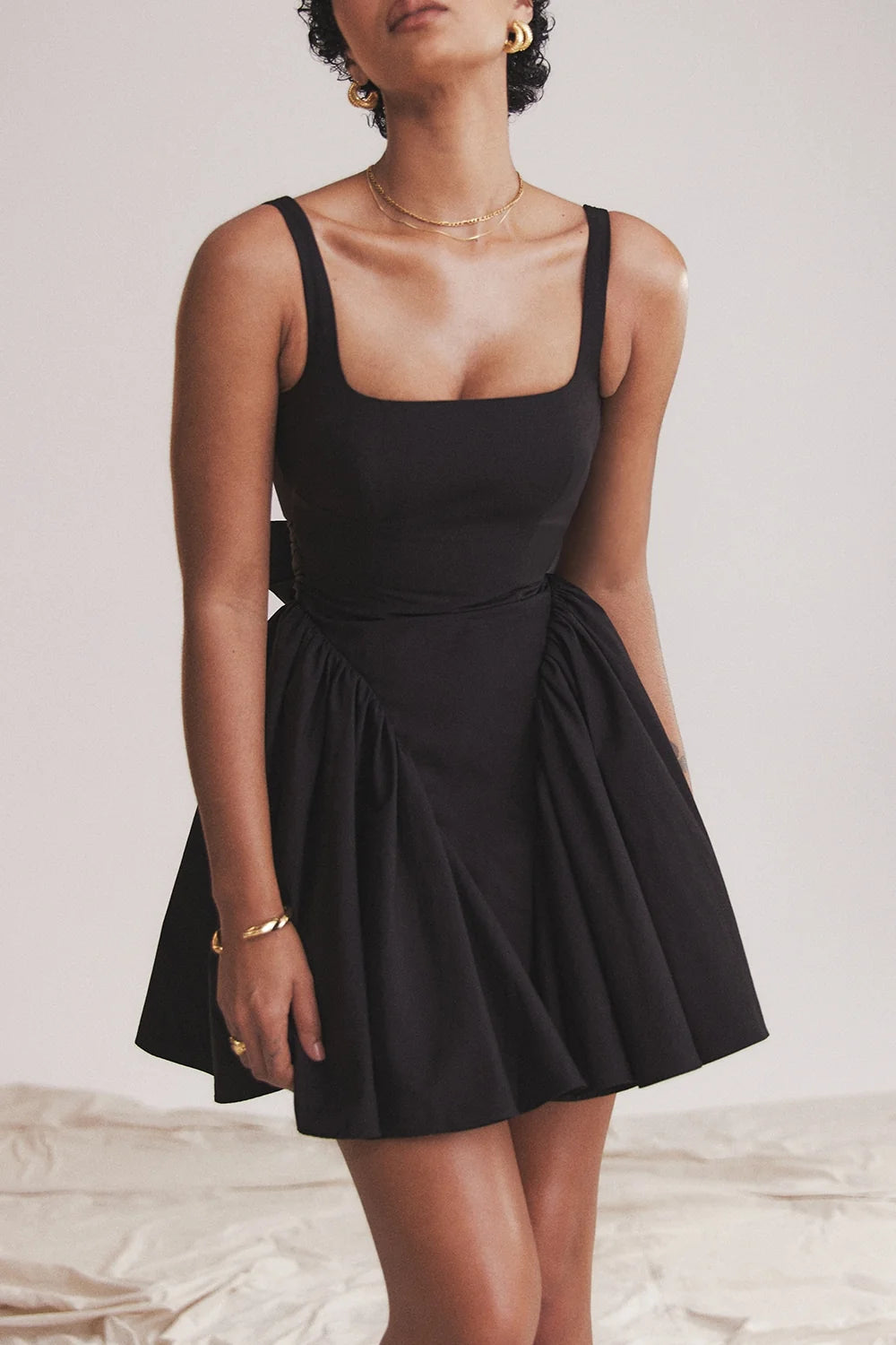black bow mini dress