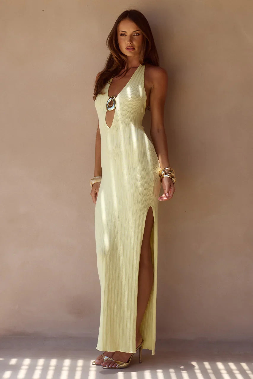 LILABELLE HALTER KNIT MAXI DRESS LEMON