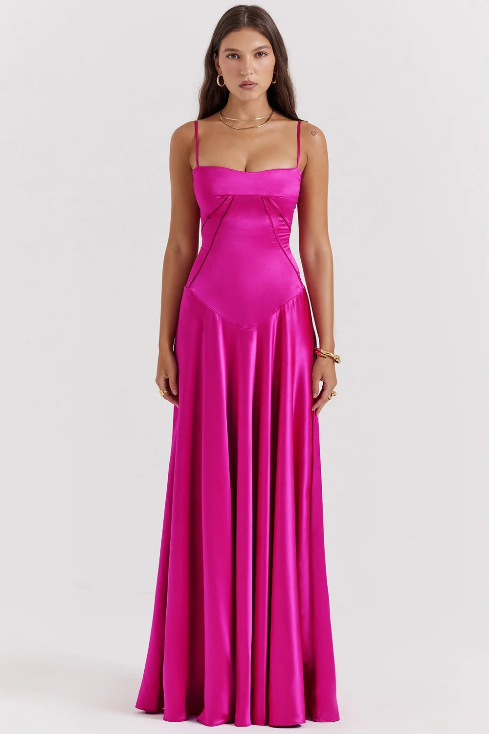fuchsia lace up maxi dress