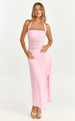 Almarie Midi Dress Halter Neck Mesh Dress in Pink