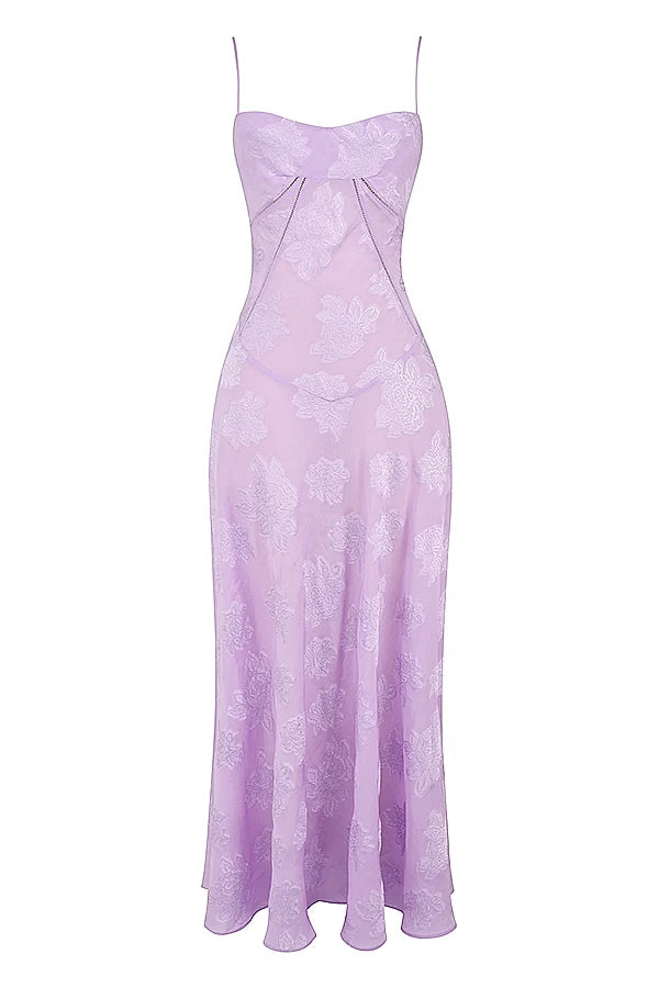 orchid floral lace back maxi dress