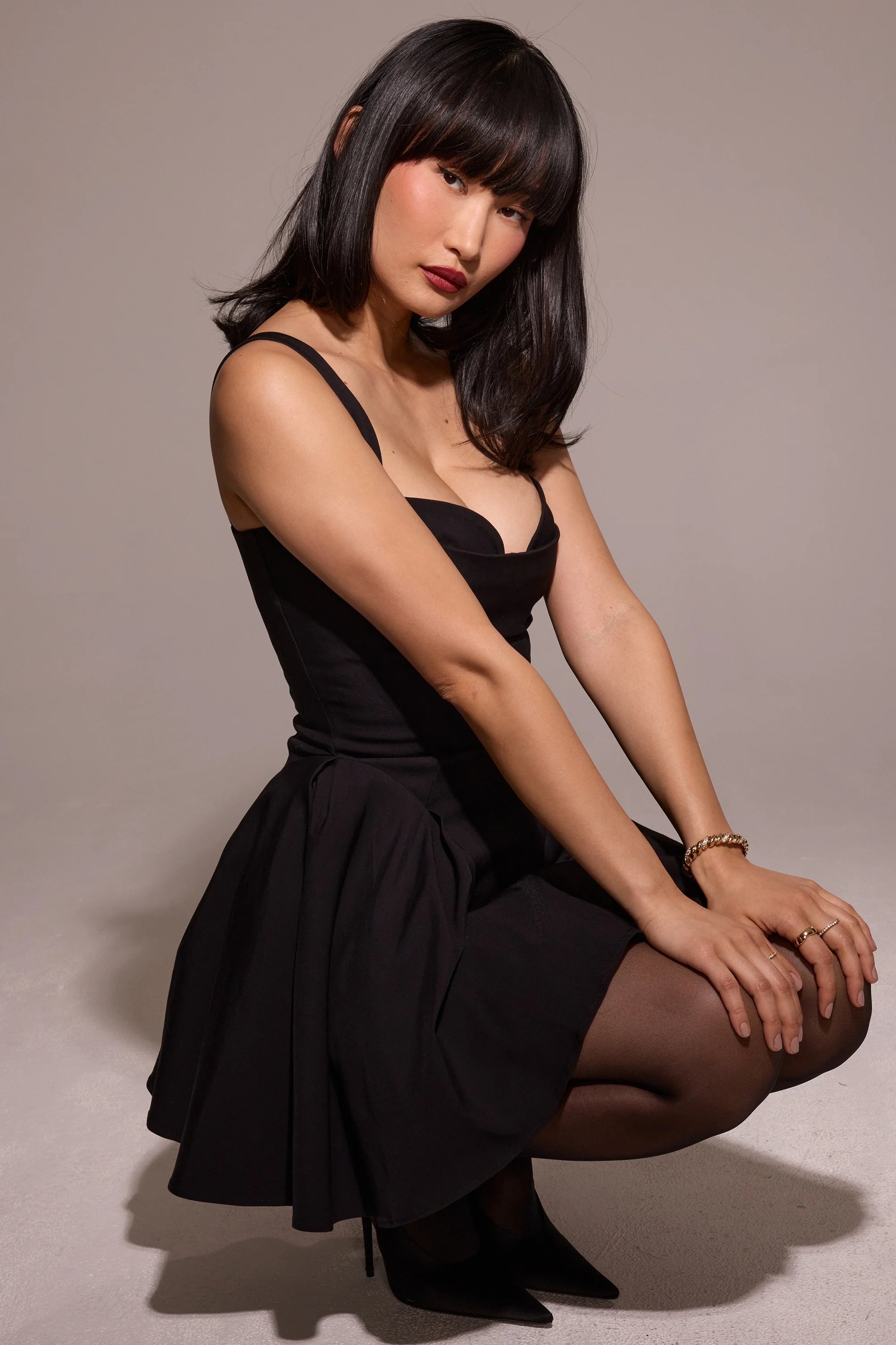 black twill mini dress