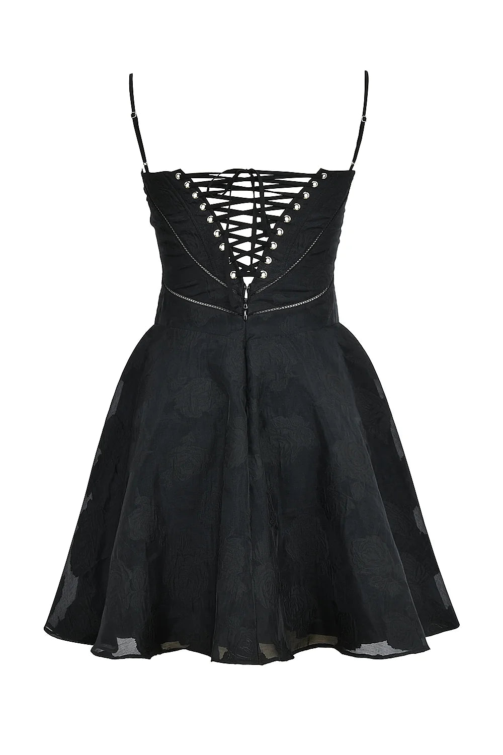 black floral lace back mini dress