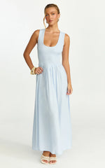 Luciana Maxi Dress U Neck Smock Dress in Blue