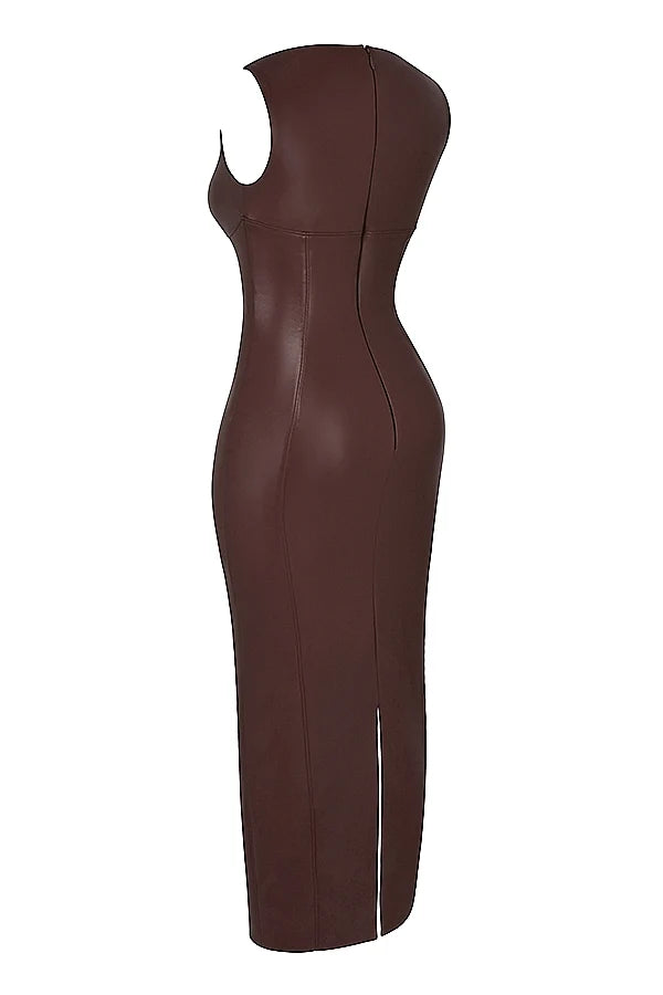 cocoa vegan leather maxi dress