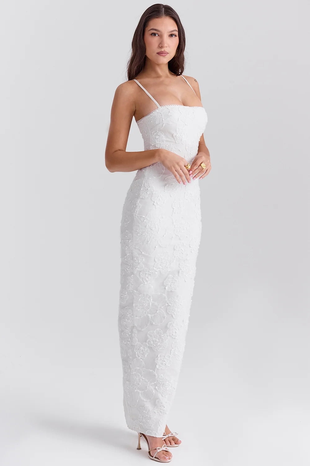 white floral lace maxi dress