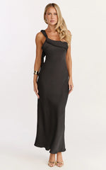 Calix Midi Dress One Shoulder Slip Dress in Black