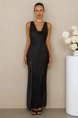 The Loretta Cowl Satin Maxi Dress Black