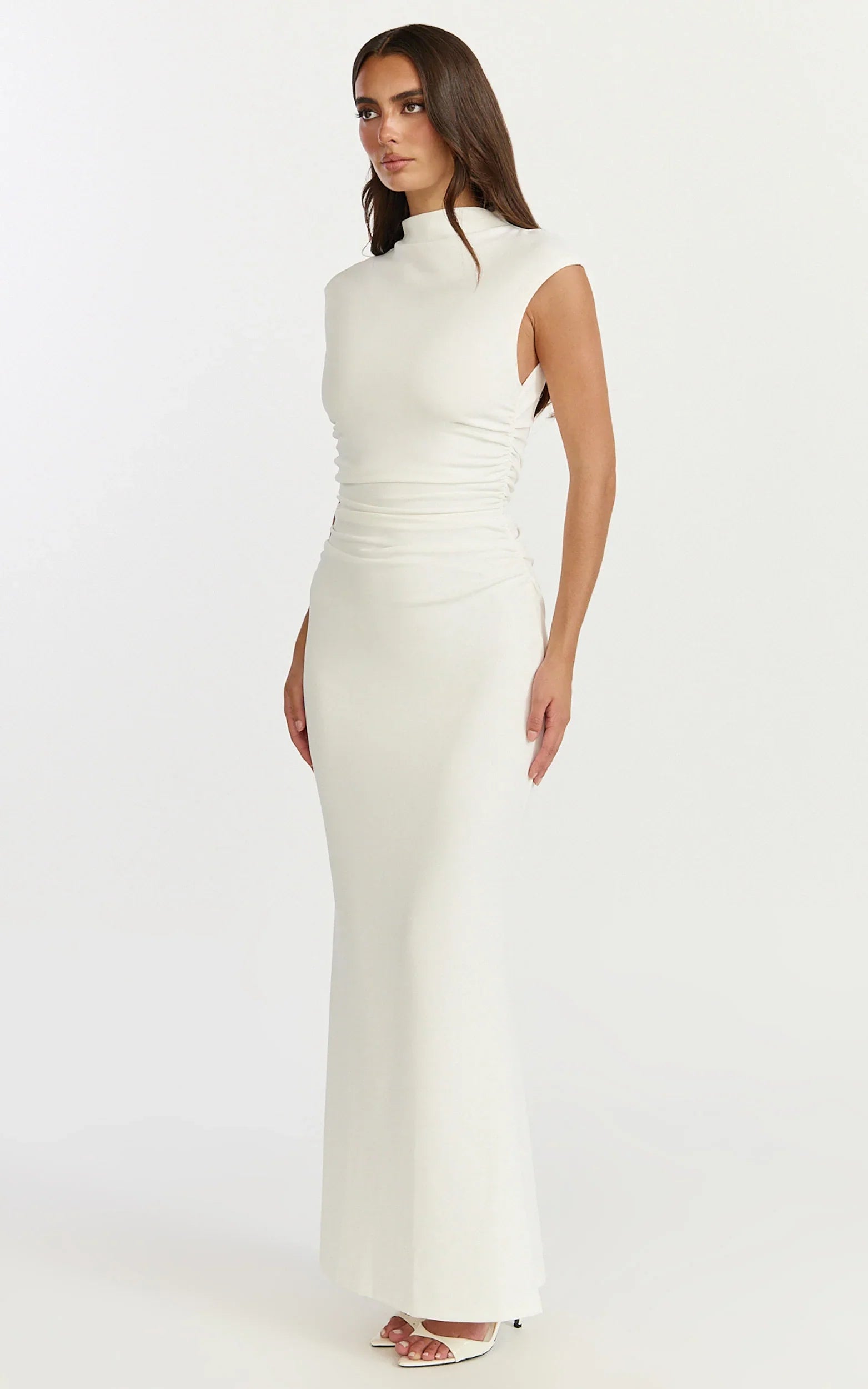 Eira Maxi Dress High Neck Cap Sleeve Maxi Dress in White
