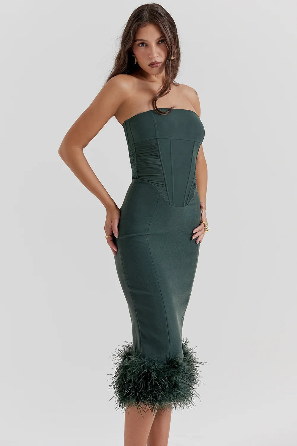 emerald green strapless corset dress